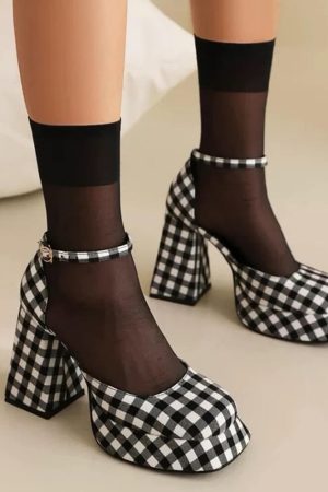 Casual Day Outfits, Easy Trendy Outfits Gingham Mary Jane Platform Heels