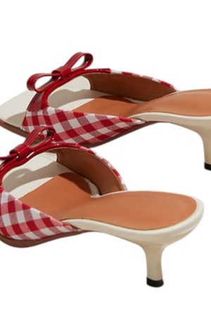 Casual Day Outfits, Easy Trendy Outfits Gingham Picnic Bow Heeled Mules
