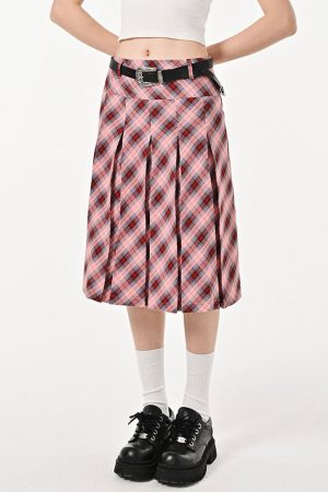 Casual Day Outfits, Easy Trendy Outfits Good Manners Plaid Kilt Skirt