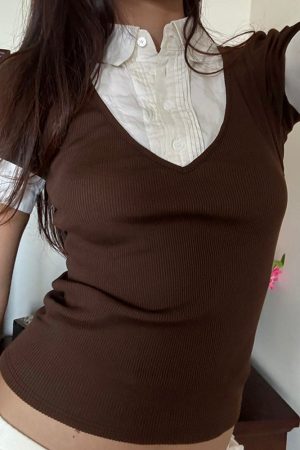 Casual Day Outfits, Easy Trendy Outfits Gossip Goes Around Layered Collar Shirt