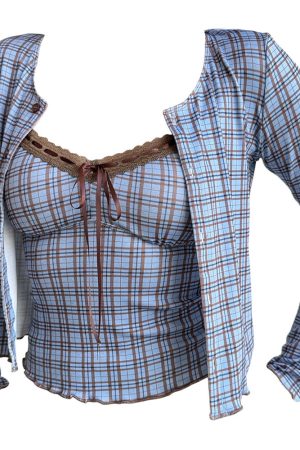 Casual Day Outfits, Easy Trendy Outfits Gossip Goes Around Plaid Top + Cardigan Set