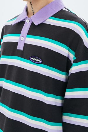 Casual Day Outfits, Easy Trendy Outfits Grape & Mint Stripe Rugby Polo Shirt