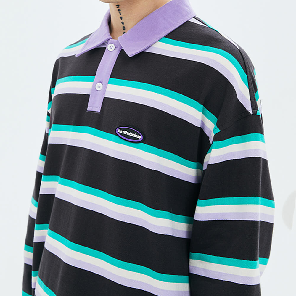 Casual Day Outfits, Easy Trendy Outfits Grape & Mint Stripe Rugby Polo Shirt Casual Day Outfits, Easy Trendy Outfits Grape & Mint Stripe Rugby Polo Shirt
