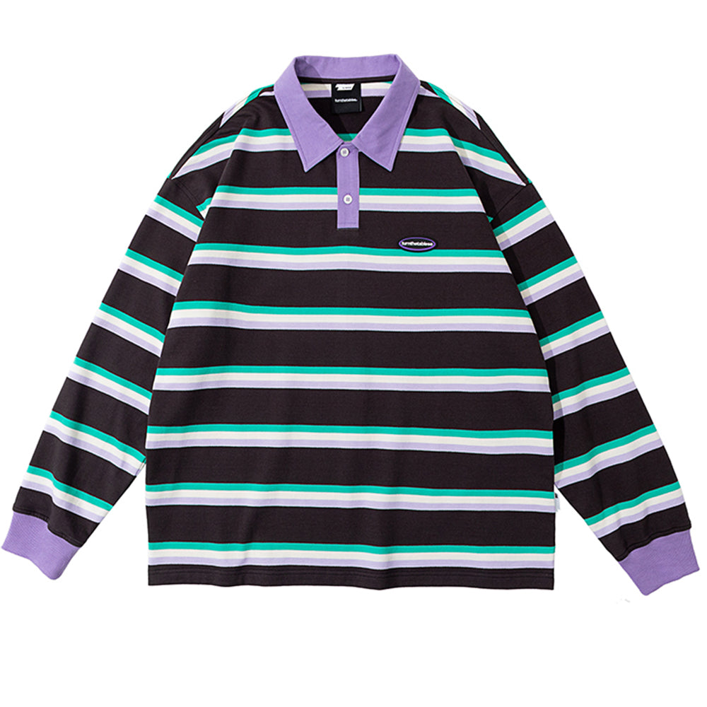 Casual Day Outfits, Easy Trendy Outfits Grape & Mint Stripe Rugby Polo Shirt Casual Day Outfits, Easy Trendy Outfits Grape & Mint Stripe Rugby Polo Shirt