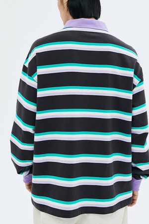Casual Day Outfits, Easy Trendy Outfits Grape & Mint Stripe Rugby Polo Shirt