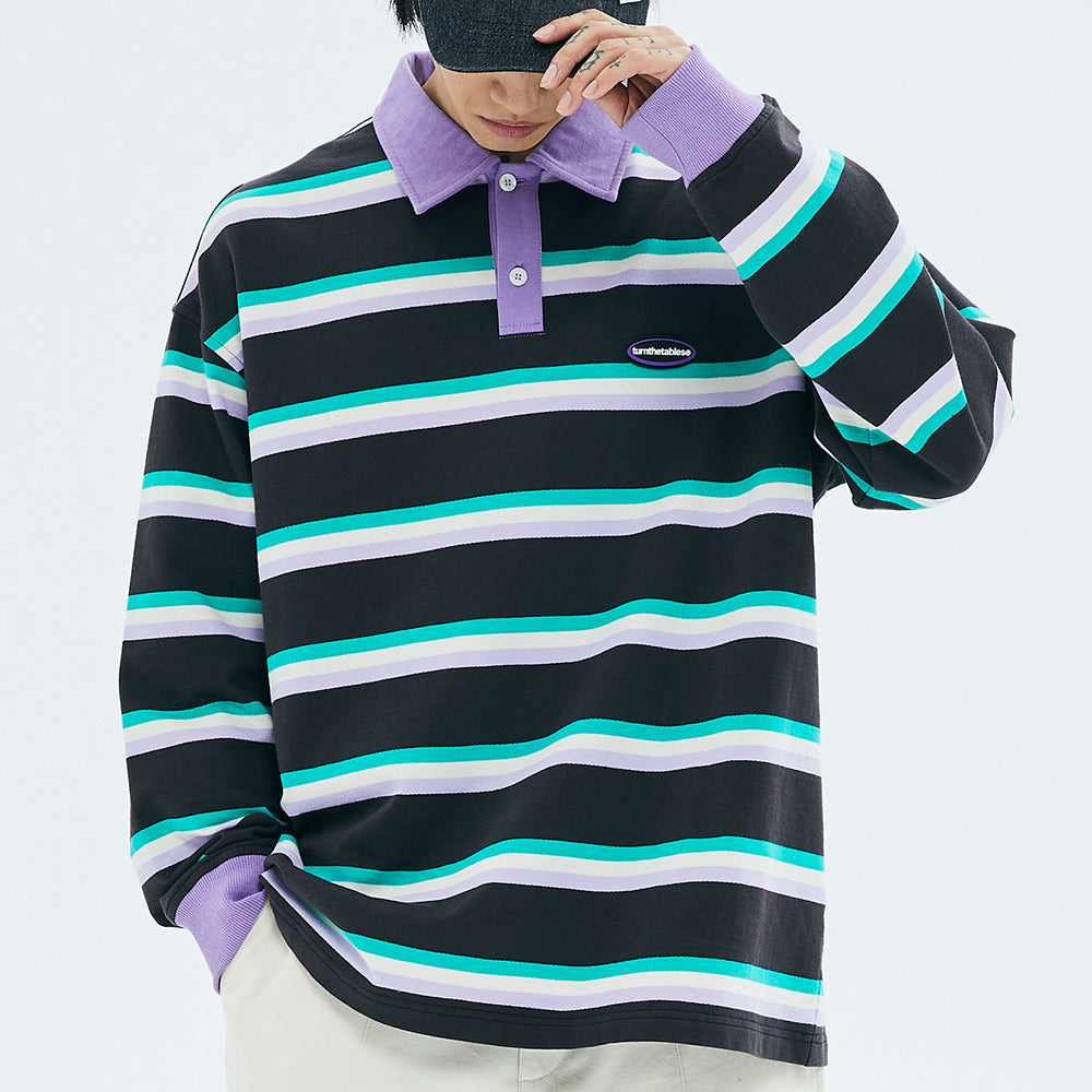 Casual Day Outfits, Easy Trendy Outfits Grape & Mint Stripe Rugby Polo Shirt Casual Day Outfits, Easy Trendy Outfits Grape & Mint Stripe Rugby Polo Shirt