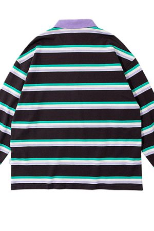 Casual Day Outfits, Easy Trendy Outfits Grape & Mint Stripe Rugby Polo Shirt
