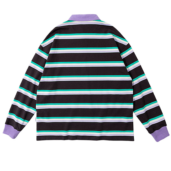 Casual Day Outfits, Easy Trendy Outfits Grape & Mint Stripe Rugby Polo Shirt Casual Day Outfits, Easy Trendy Outfits Grape & Mint Stripe Rugby Polo Shirt