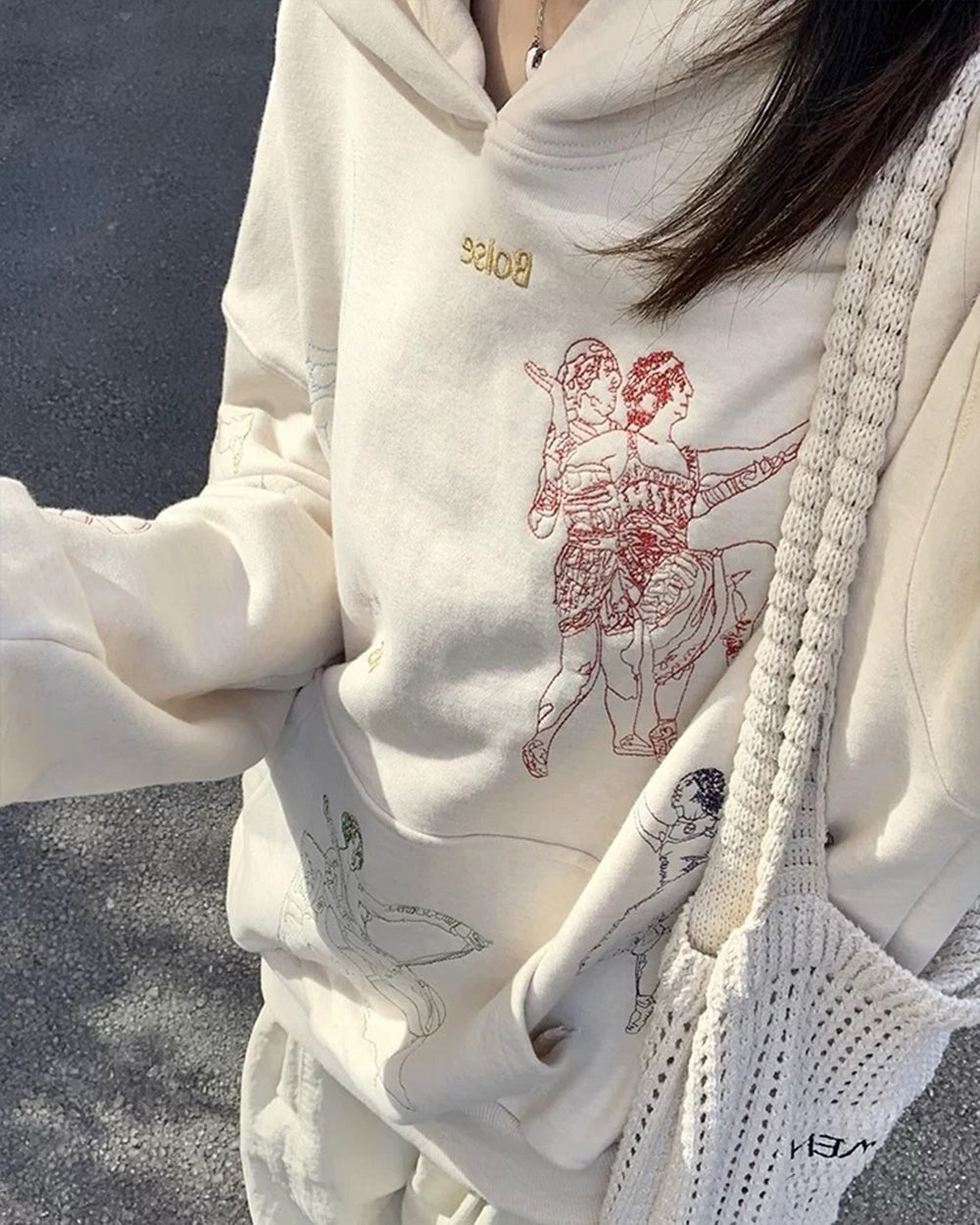 Casual Day Outfits, Easy Trendy Outfits Greek-Roman Art Embroidery Aesthetic Hoodie Casual Day Outfits, Easy Trendy Outfits Greek-Roman Art Embroidery Aesthetic Hoodie