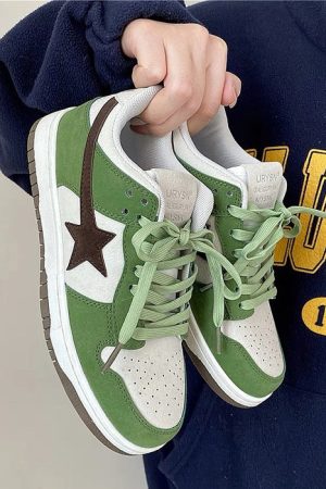 Casual Day Outfits, Easy Trendy Outfits Green & Black Aesthetic Star Sneakers