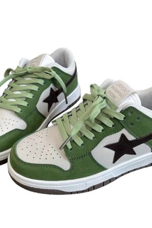 Casual Day Outfits, Easy Trendy Outfits Green & Black Aesthetic Star Sneakers
