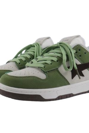 Casual Day Outfits, Easy Trendy Outfits Green & Black Aesthetic Star Sneakers