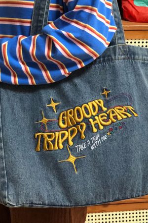Casual Day Outfits, Easy Trendy Outfits Groovy Trippy Heart Blue Denim Bag