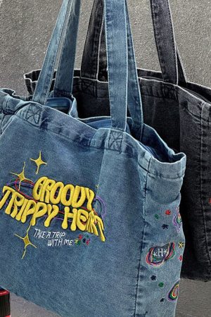 Casual Day Outfits, Easy Trendy Outfits Groovy Trippy Heart Blue Denim Bag