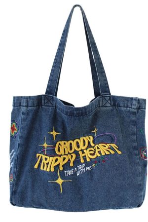 Casual Day Outfits, Easy Trendy Outfits Groovy Trippy Heart Blue Denim Bag