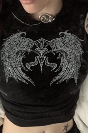 Casual Day Outfits, Easy Trendy Outfits Grunge Aesthetic Angel Wings Crop Top