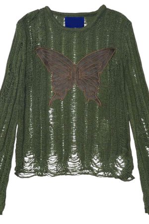 Casual Day Outfits, Easy Trendy Outfits Grunge Aesthetic Butterfly Knit Top