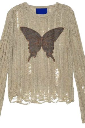 Casual Day Outfits, Easy Trendy Outfits Grunge Aesthetic Butterfly Knit Top