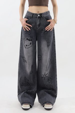Casual Day Outfits, Easy Trendy Outfits Grunge Aesthetic Cat Jeans