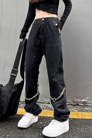 Casual Day Outfits, Easy Trendy Outfits Grunge Aesthetic Chain Jeans