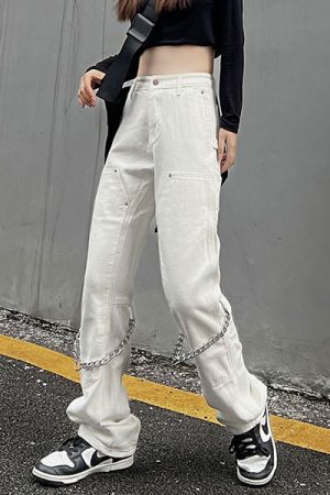 Casual Day Outfits, Easy Trendy Outfits Grunge Aesthetic Chain Jeans