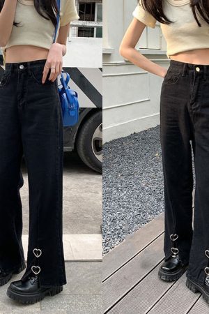 Casual Day Outfits, Easy Trendy Outfits Grunge Aesthetic Flare Slit Jeans