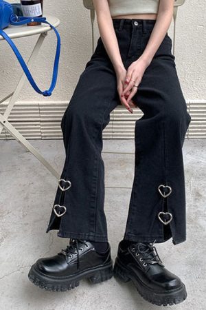 Casual Day Outfits, Easy Trendy Outfits Grunge Aesthetic Flare Slit Jeans