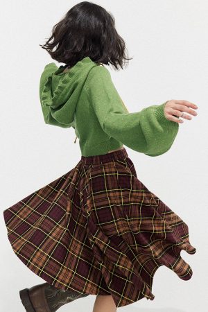 Casual Day Outfits, Easy Trendy Outfits Grunge Asymmetrical Plaid Skirt