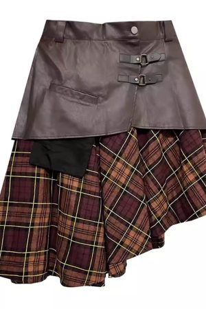 Casual Day Outfits, Easy Trendy Outfits Grunge Asymmetrical Plaid Skirt