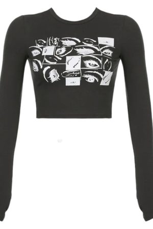 Casual Day Outfits, Easy Trendy Outfits Grunge Eyes Long Sleeve Tee
