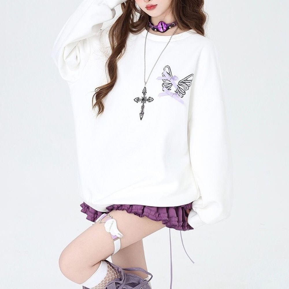 Casual Day Outfits, Easy Trendy Outfits Grunge Lace-Up Butterfly Skeleton Sweatshirt Casual Day Outfits, Easy Trendy Outfits Grunge Lace-Up Butterfly Skeleton Sweatshirt