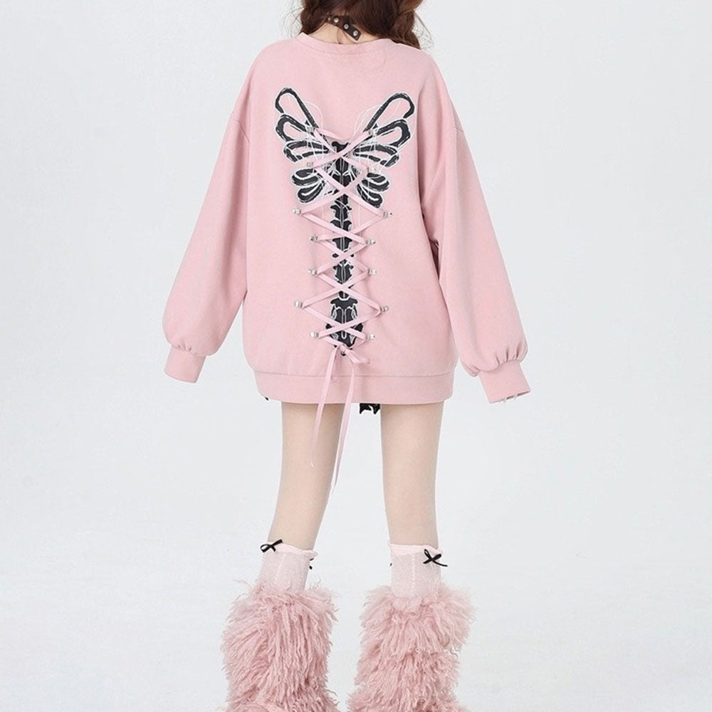Casual Day Outfits, Easy Trendy Outfits Grunge Lace-Up Butterfly Skeleton Sweatshirt Casual Day Outfits, Easy Trendy Outfits Grunge Lace-Up Butterfly Skeleton Sweatshirt