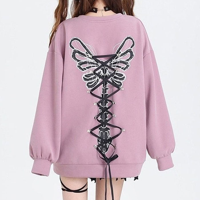 Casual Day Outfits, Easy Trendy Outfits Grunge Lace-Up Butterfly Skeleton Sweatshirt Casual Day Outfits, Easy Trendy Outfits Grunge Lace-Up Butterfly Skeleton Sweatshirt
