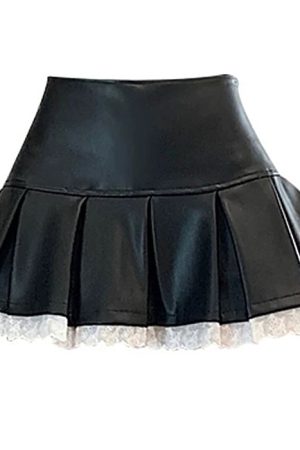 Casual Day Outfits, Easy Trendy Outfits Grunge Leather Lace Mini Skirt