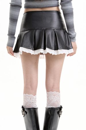 Casual Day Outfits, Easy Trendy Outfits Grunge Leather Lace Mini Skirt