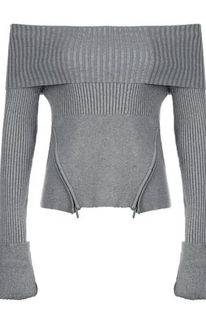 Casual Day Outfits, Easy Trendy Outfits Grunge Off Shoulder Knit Sweater