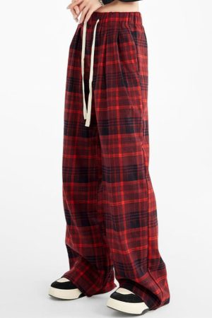 Casual Day Outfits, Easy Trendy Outfits Grunge Plaid Pants in Red