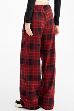 Casual Day Outfits, Easy Trendy Outfits Grunge Plaid Pants in Red