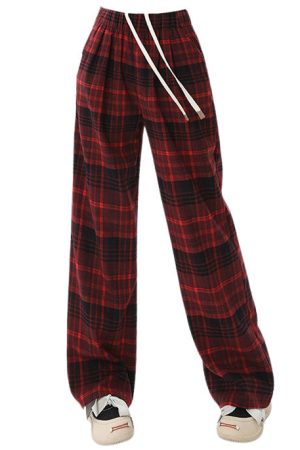 Casual Day Outfits, Easy Trendy Outfits Grunge Plaid Pants in Red