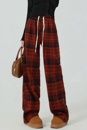 Casual Day Outfits, Easy Trendy Outfits Grunge Plaid Pants in Red
