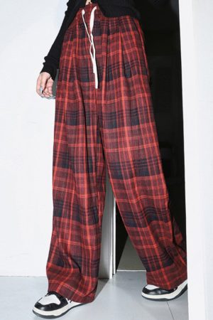 Casual Day Outfits, Easy Trendy Outfits Grunge Plaid Pants in Red