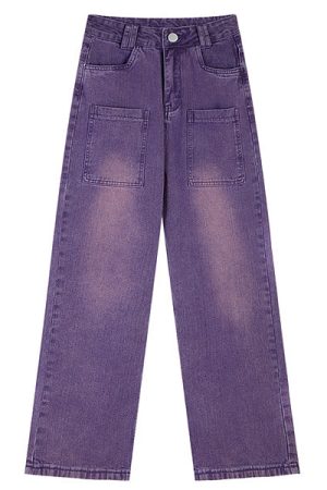 Casual Day Outfits, Easy Trendy Outfits Grunge Purple Baggy Jeans