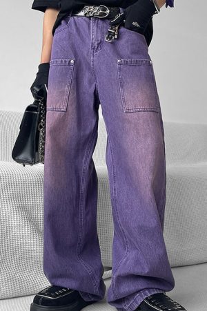Casual Day Outfits, Easy Trendy Outfits Grunge Purple Baggy Jeans