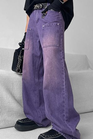 Casual Day Outfits, Easy Trendy Outfits Grunge Purple Baggy Jeans