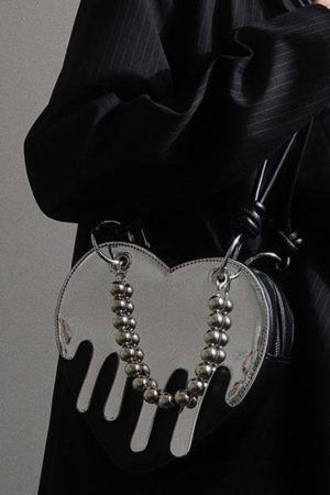 Casual Day Outfits, Easy Trendy Outfits Grunge Silver Drip Heart Handbag