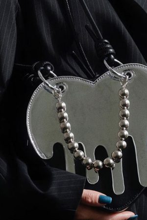 Casual Day Outfits, Easy Trendy Outfits Grunge Silver Drip Heart Handbag