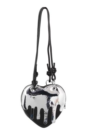 Casual Day Outfits, Easy Trendy Outfits Grunge Silver Drip Heart Handbag