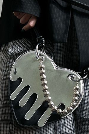 Casual Day Outfits, Easy Trendy Outfits Grunge Silver Drip Heart Handbag