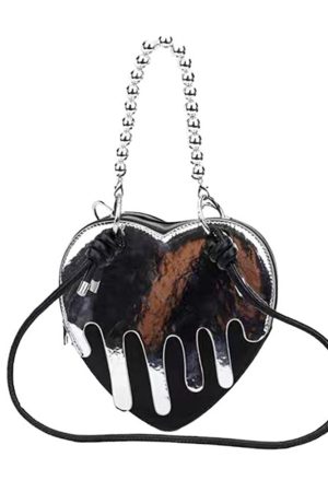 Casual Day Outfits, Easy Trendy Outfits Grunge Silver Drip Heart Handbag
