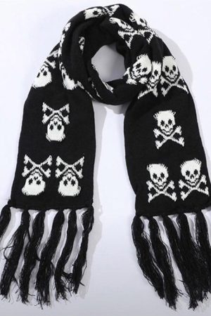 Casual Day Outfits, Easy Trendy Outfits Grunge Skull Knitted Scarf